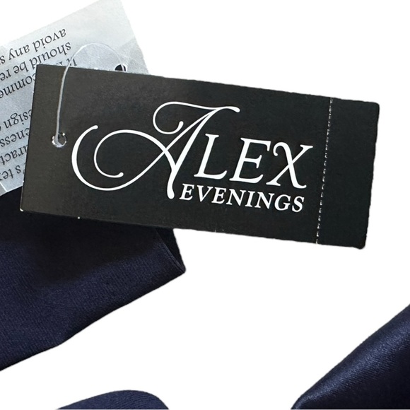 Alex Evenings Navy Blue Faux Wrap Gown 10 Long Formal Evening Dress NWT $175 - Picture 7 of 12
